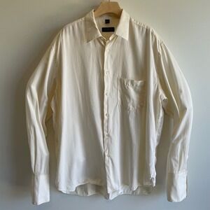 Serica 100% Cotton Dress Shirt Mens Size L Ivory Cream Office Work Made In Italy